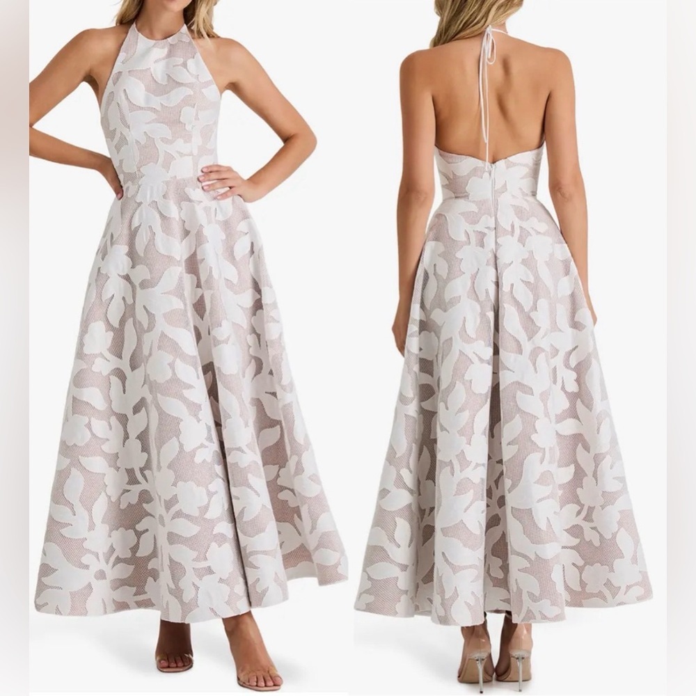 NWT HELSI Alexandria Halter Fit & Flare White midi maxi Dress sz M